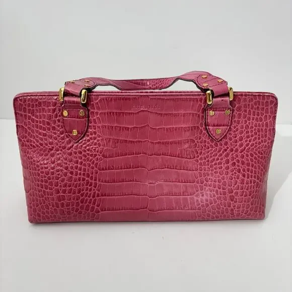 Kate Spade Pink & Gold Hardware Leather Croc Embossed Satchel Shoulder Hand Bag - Picture 12 of 12